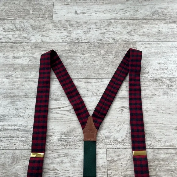 Vintage RARE MENS Polo Ralph Lauren Green Red Black Suspenders Braces Brass